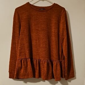 Rust Orange Peplum Long-Sleeve Sweater Top